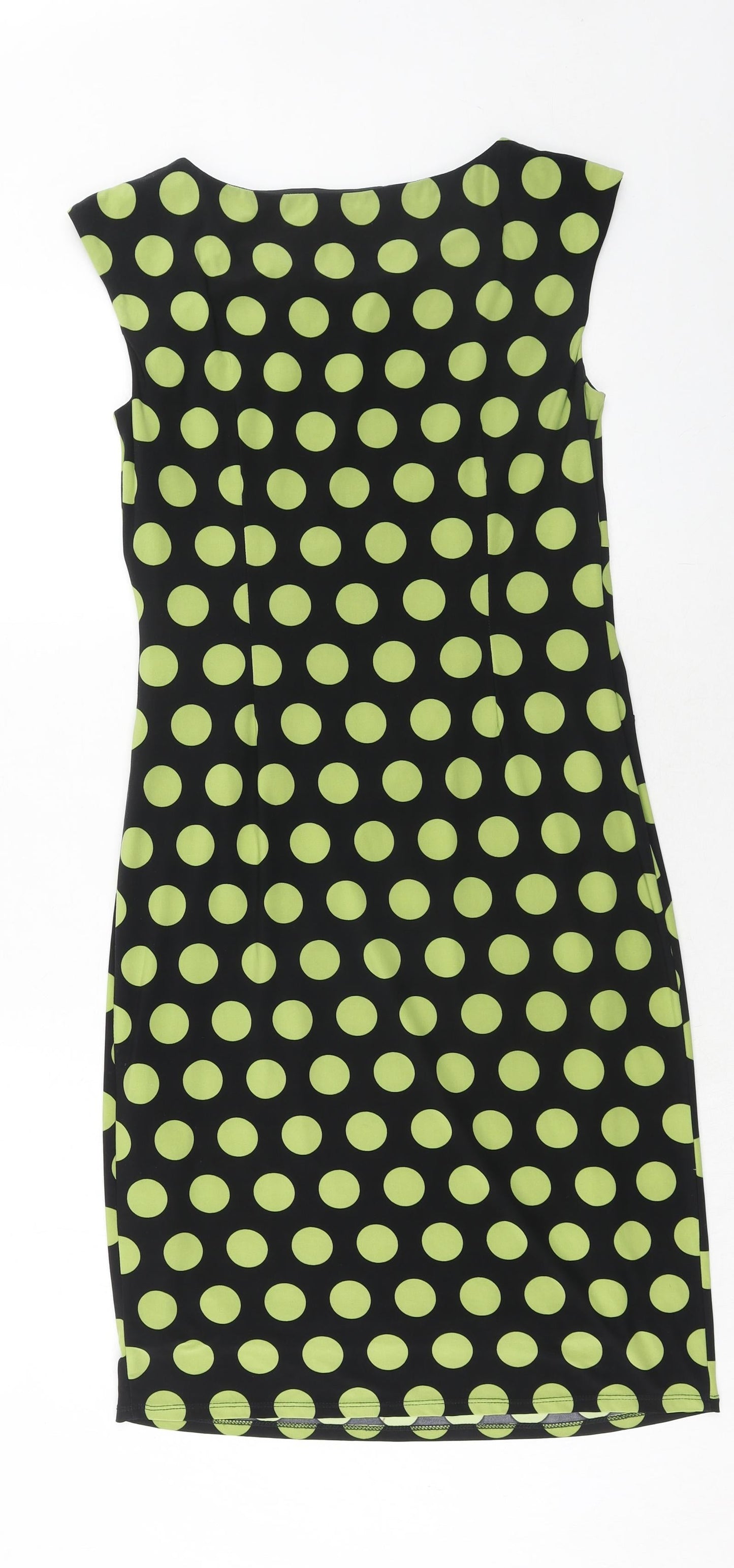 Precis Womens Green Polka Dot Polyester Sheath Size 10 Boat Neck Pullover - Ruched Detail