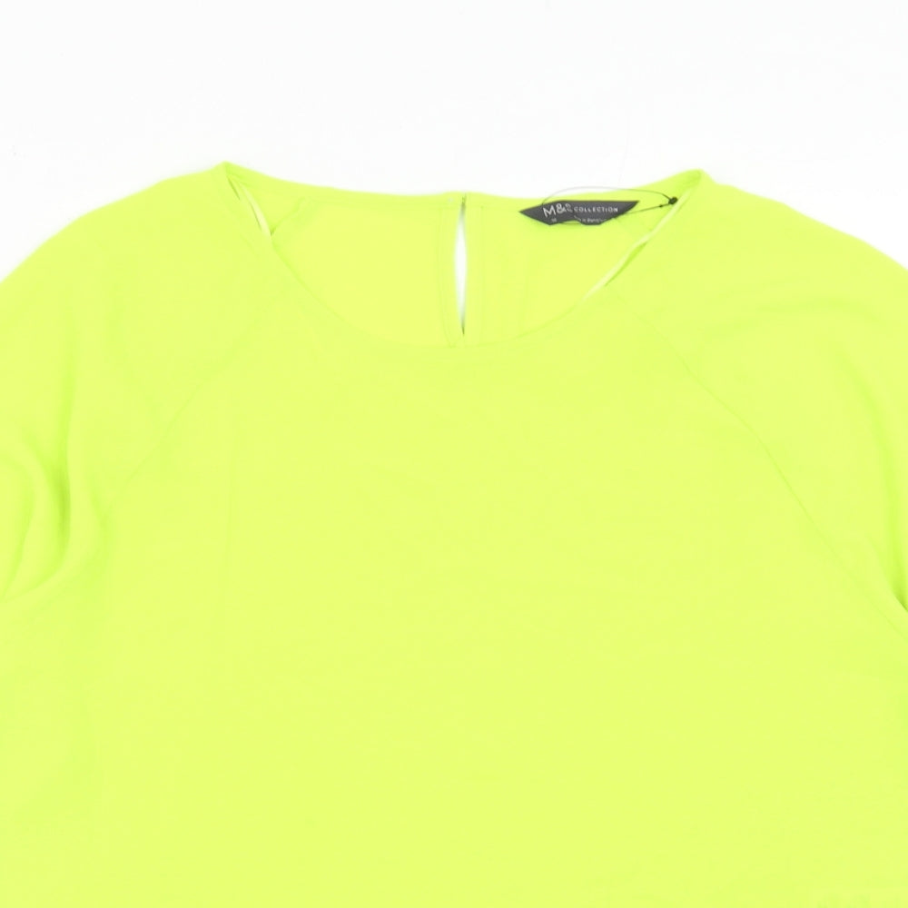 Marks and Spencer Womens Green Polyester Basic T-Shirt Size 10 Round Neck