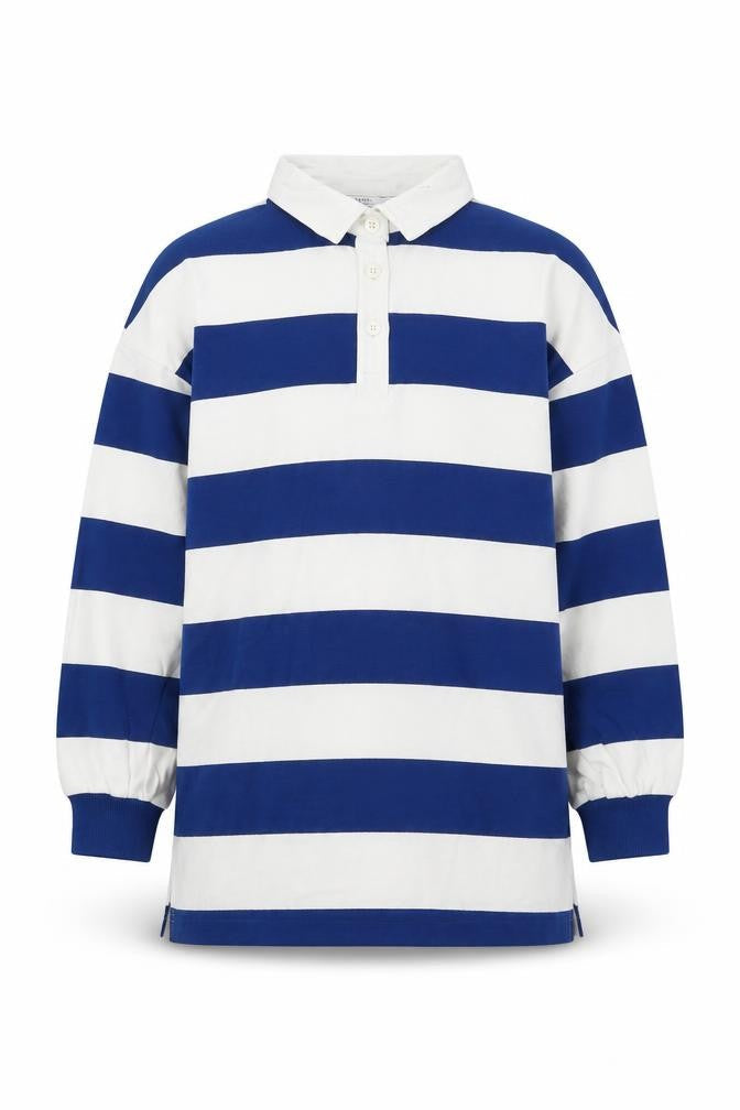 Marks and Spencer Girls Blue Striped Cotton Pullover Sweatshirt Size 9-10 Years Button