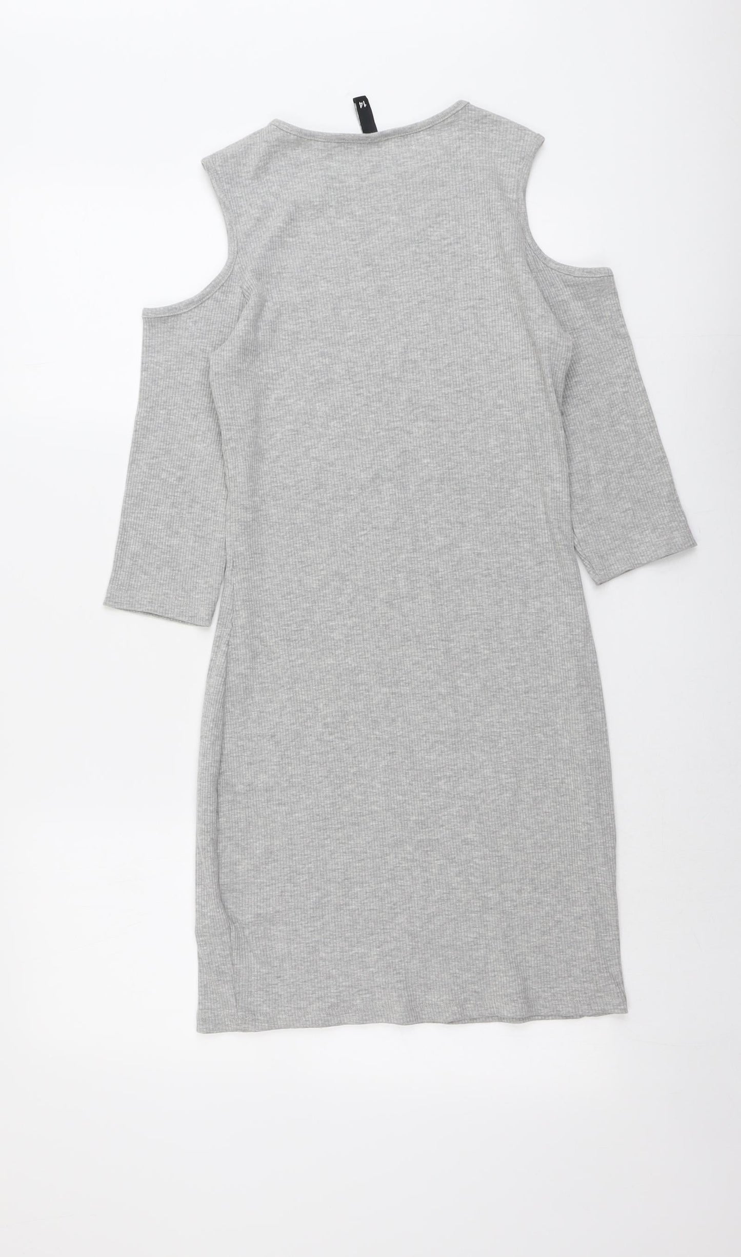 H&M Womens Grey Cotton A-Line Size 14 Round Neck Pullover - Cold Shoulder
