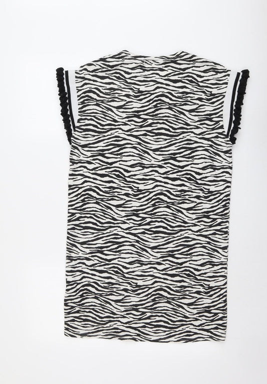 May Womens Black Animal Print Cotton A-Line Size M Round Neck Pullover - Zebra Pattern Vogue Size M-L