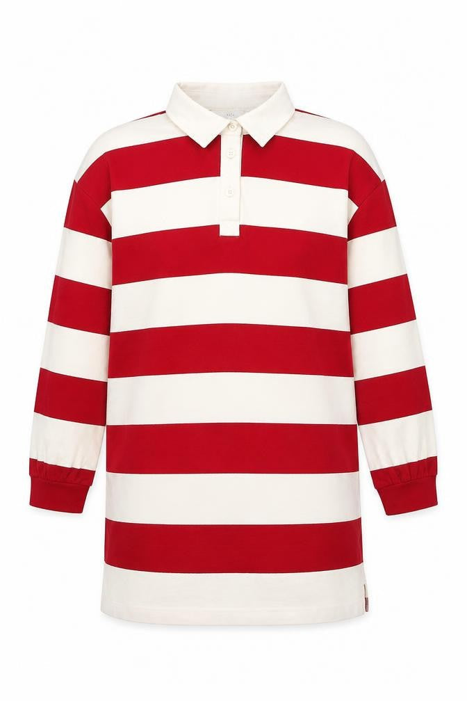 Marks and Spencer Girls Red Striped Cotton Pullover Sweatshirt Size 10-11 Years Button