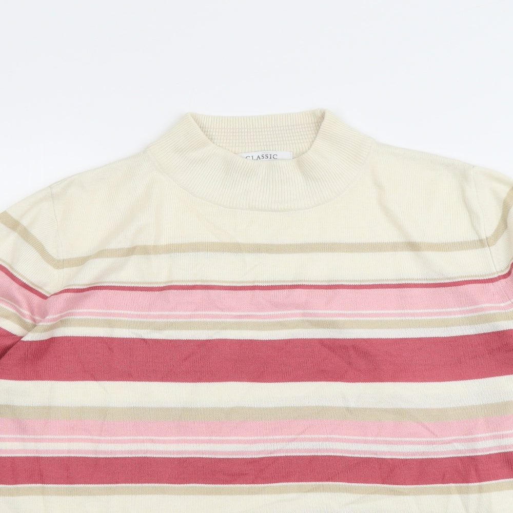 Marks and Spencer Womens Multicoloured Mock Neck Striped Acrylic Pullover Jumper Size 12