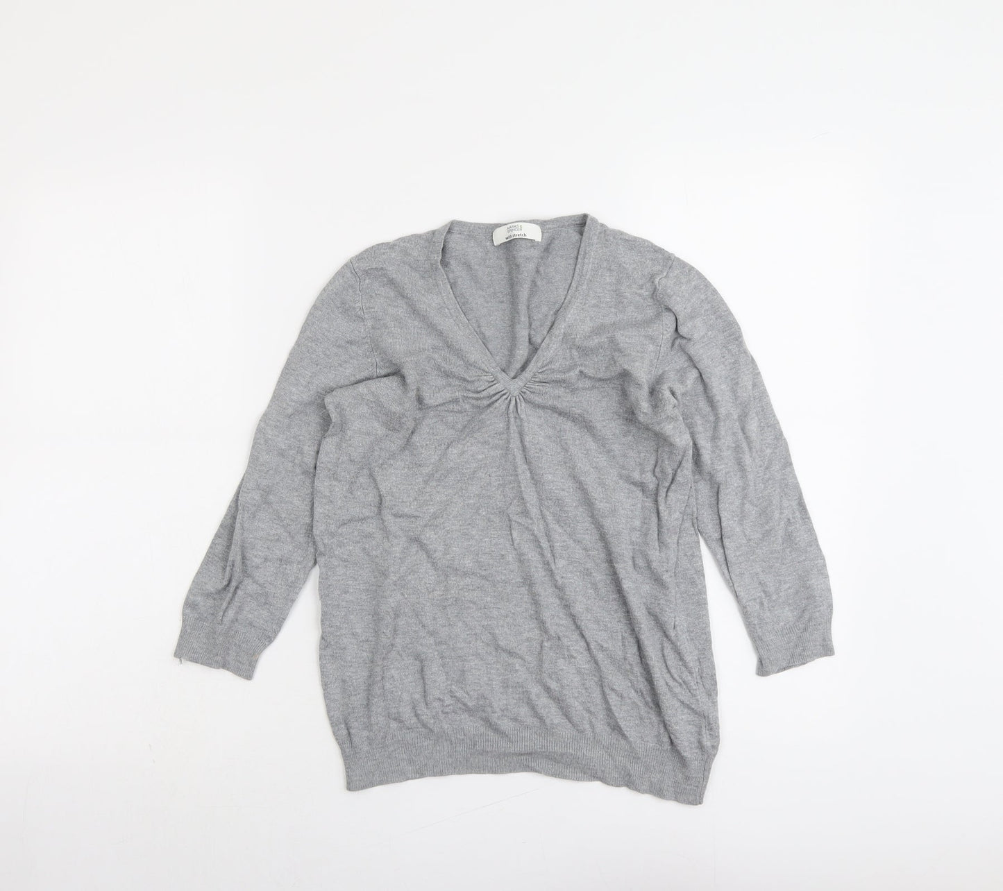 Marks and Spencer Womens Grey V-Neck Viscose Pullover Jumper Size 10