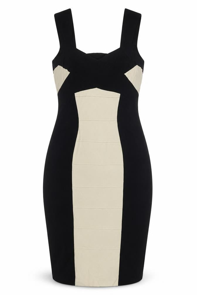 Julien Macdonald Womens Black Colourblock Viscose Bodycon Size 12 V-Neck Zip