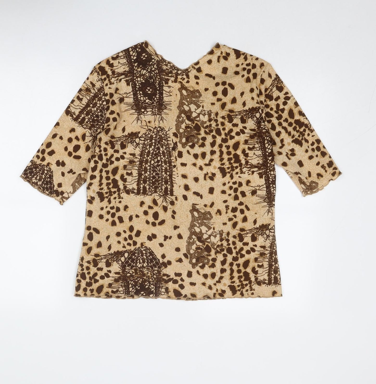 Gerry Weber Womens Brown Geometric Polyester Basic T-Shirt Size 16 V-Neck