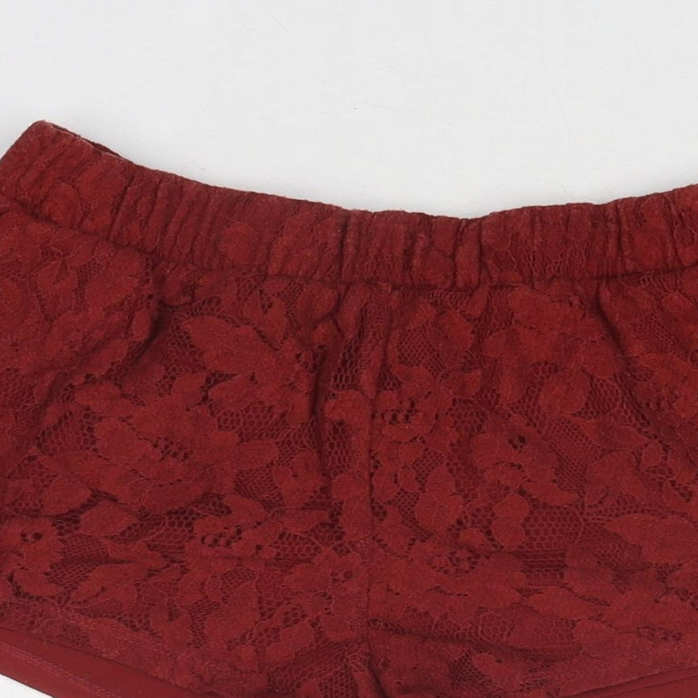 FOREVER 21 Womens Red Floral Cotton Hot Pants Shorts Size XS Regular Pull On - Lace Overlay