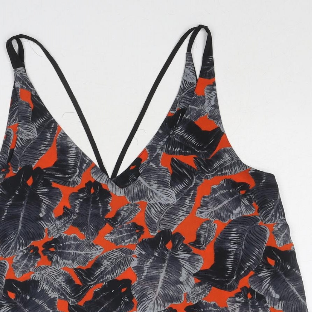 Topshop Womens Grey Geometric Polyester Basic Tank Size 10 V-Neck - Leaf Print