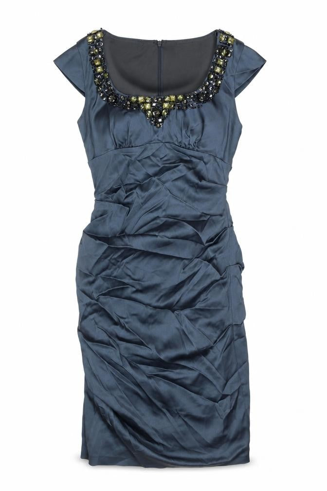 Xscape Womens Blue Acetate Sheath Size 4 Scoop Neck Zip - Embellished Neckline
