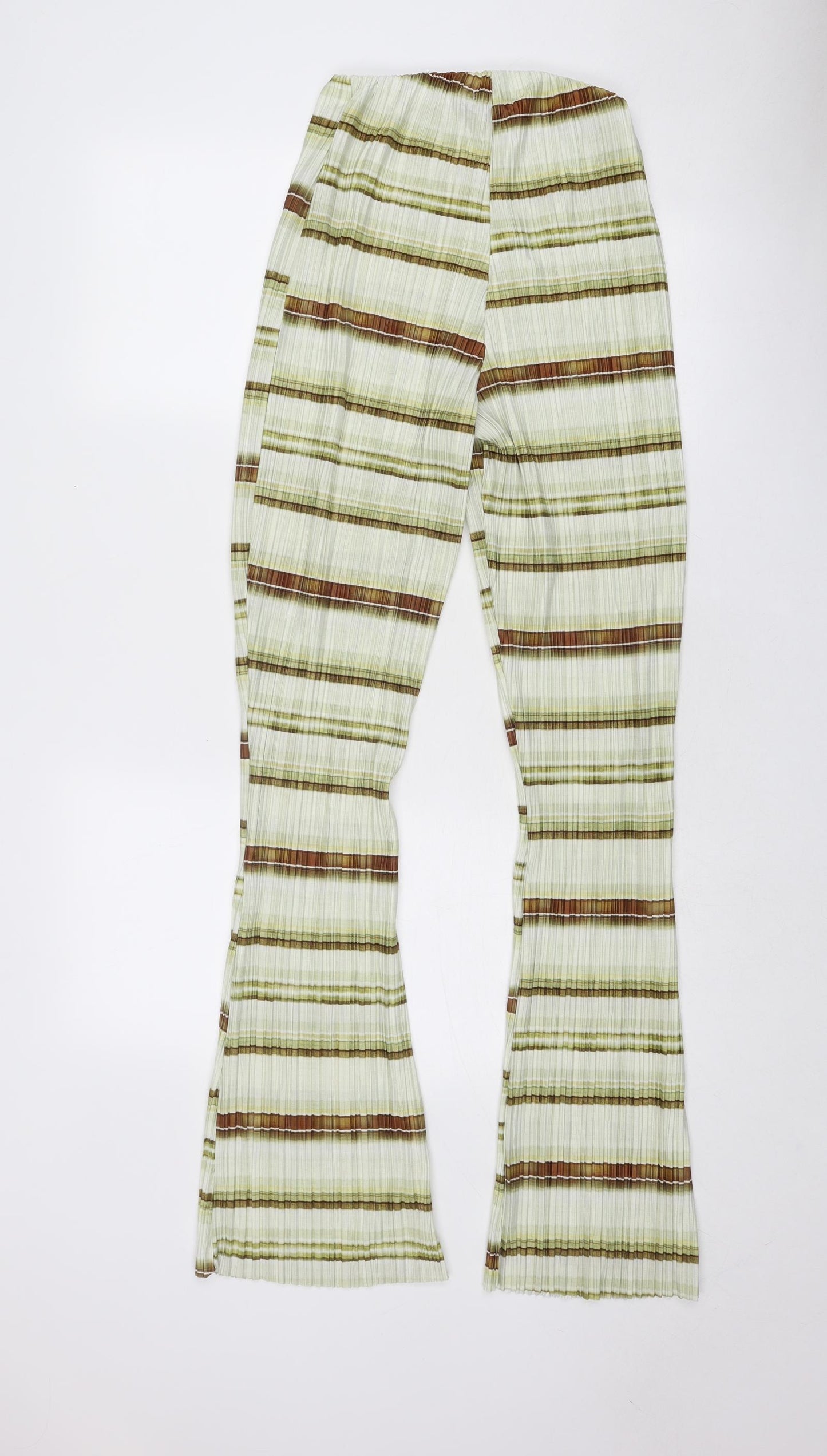 PRETTYLITTLETHING Womens Green Striped Polyester Trousers Size 8 Regular