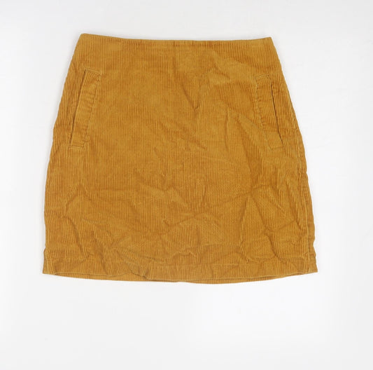 New Look Womens Yellow Polyester A-Line Skirt Size 6 Zip