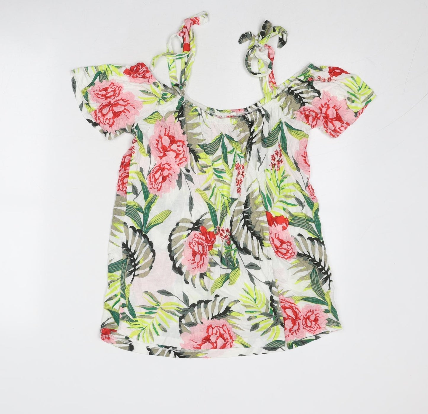 Dorothy Perkins Womens Multicoloured Floral Viscose Basic T-Shirt Size 10 Boat Neck