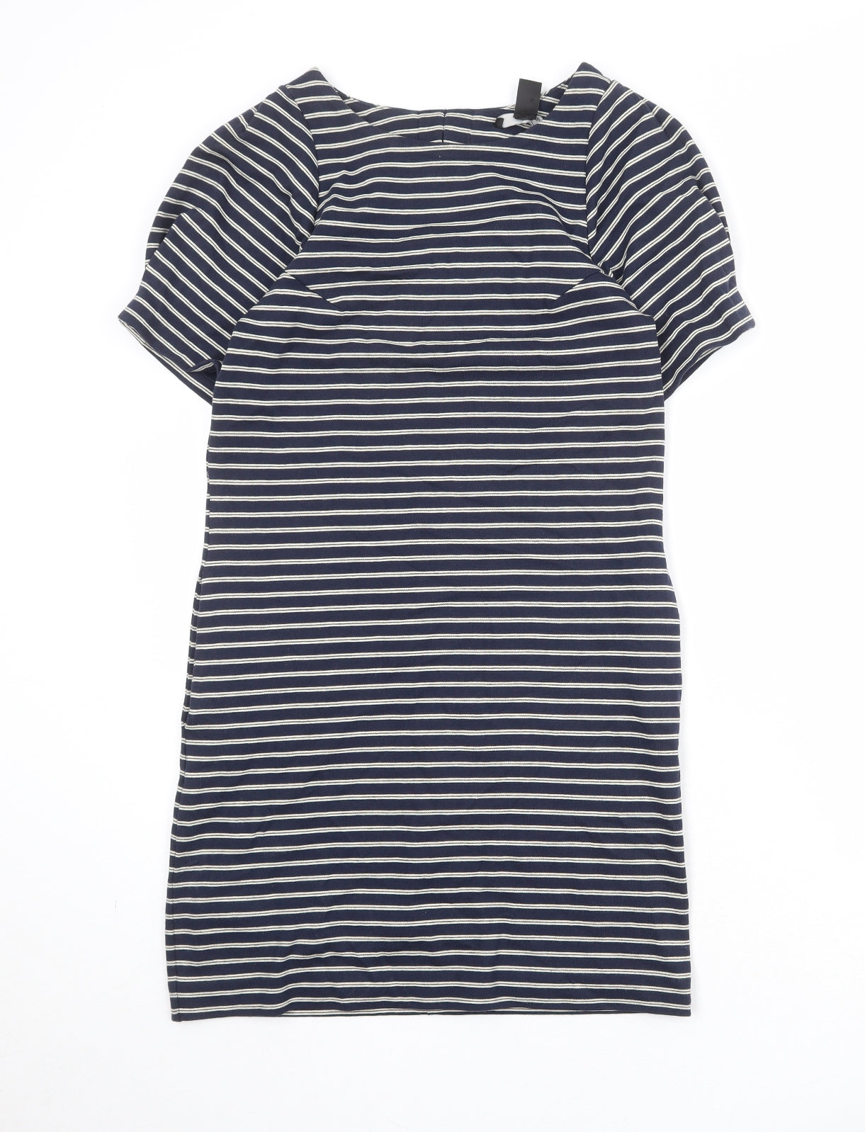 Mango Womens Blue Striped Cotton T-Shirt Dress Size S Boat Neck Pullover