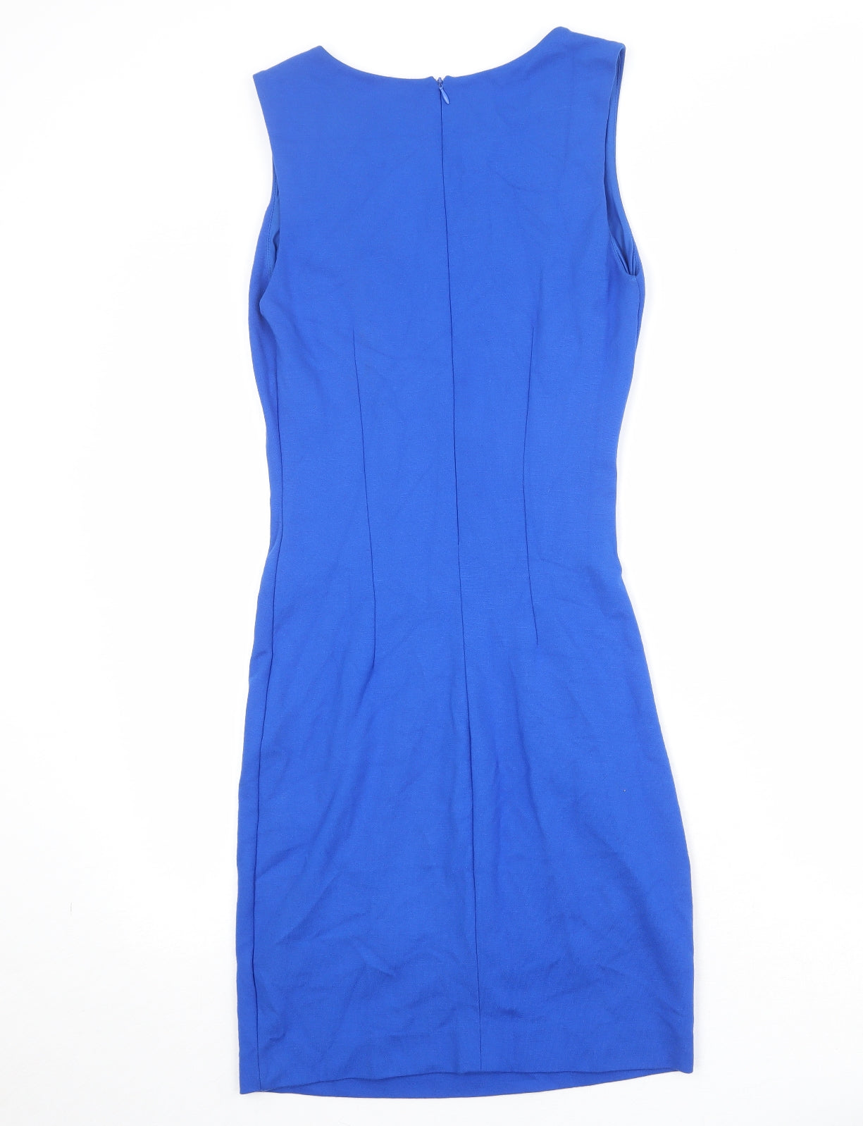 Mango Womens Blue Viscose Sheath Size S Boat Neck Zip