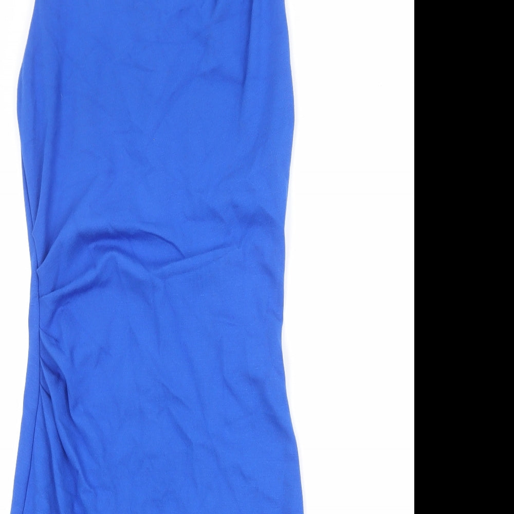 Mango Womens Blue Viscose Sheath Size S Boat Neck Zip