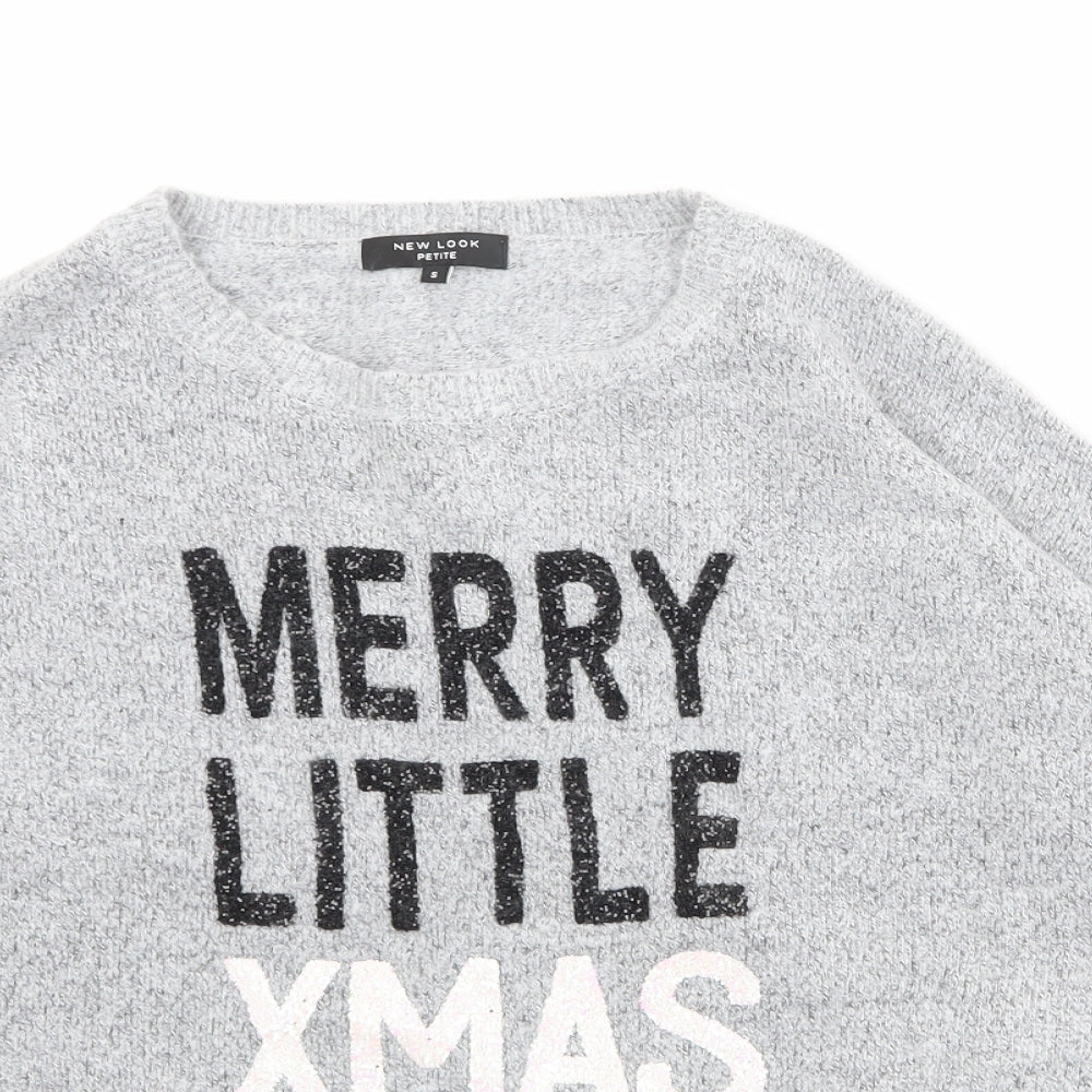 New Look Womens Grey Round Neck Acrylic Pullover Jumper Size S - Merry Little Xmas