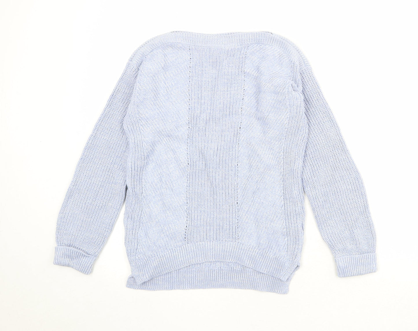 Marks and Spencer Womens Blue Boat Neck 100% Cotton Pullover Jumper Size S
