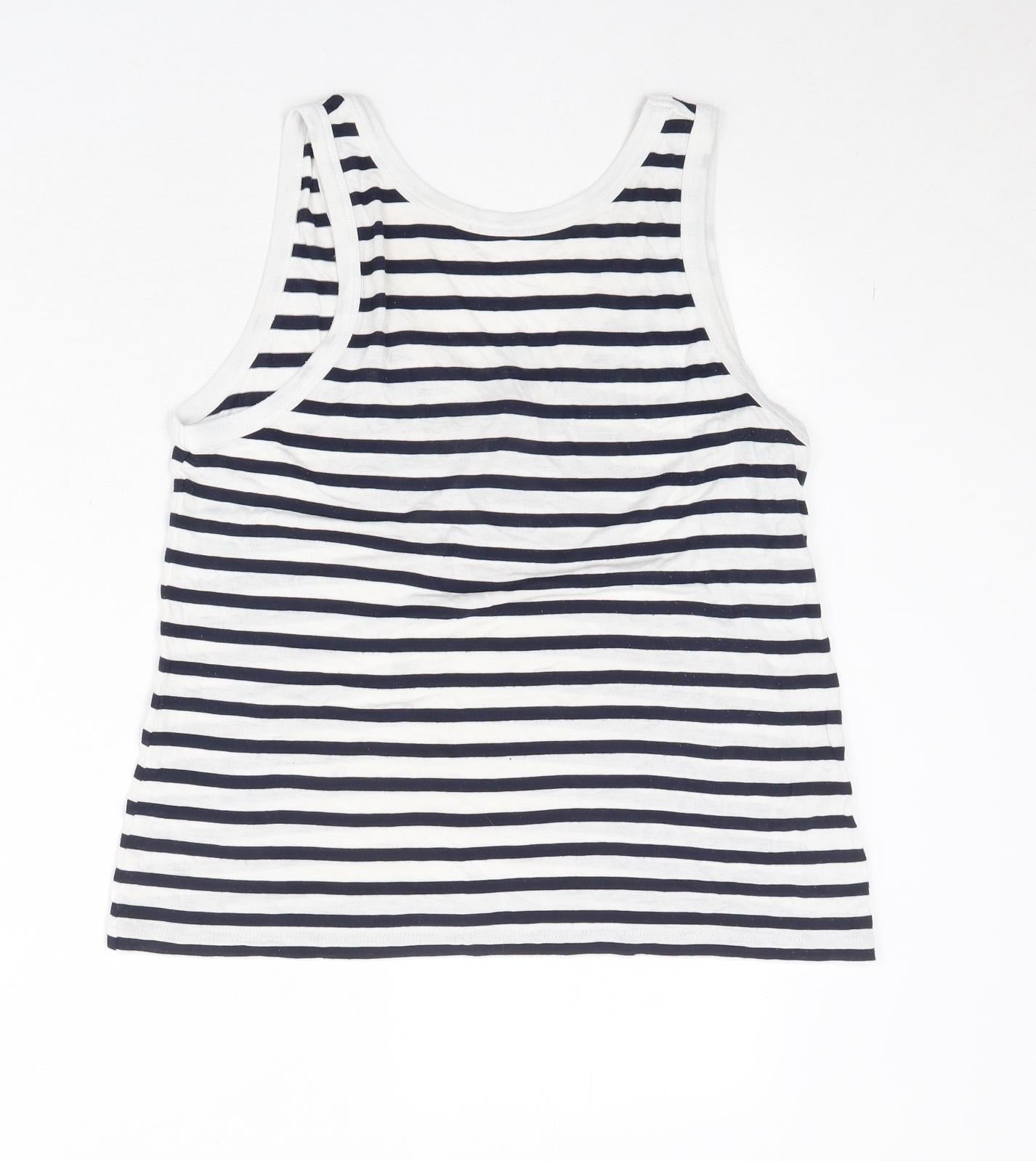 ASOS Womens White Striped Viscose Basic Tank Size 6 Round Neck