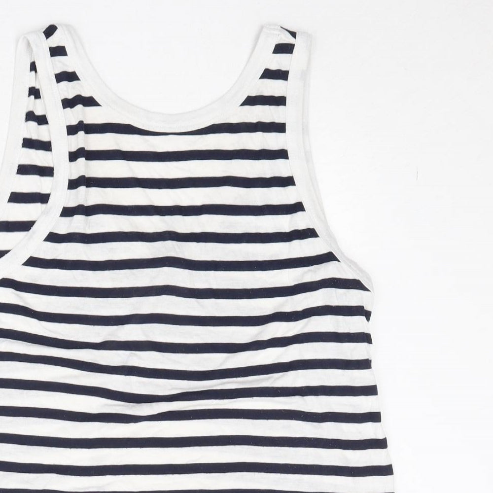 ASOS Womens White Striped Viscose Basic Tank Size 6 Round Neck