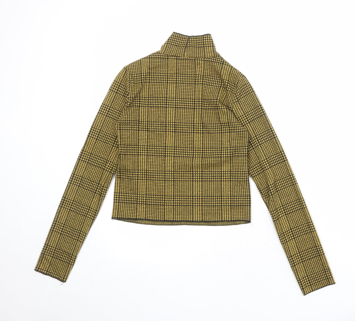 Bershka Womens Yellow Check Polyester Basic T-Shirt Size S High Neck