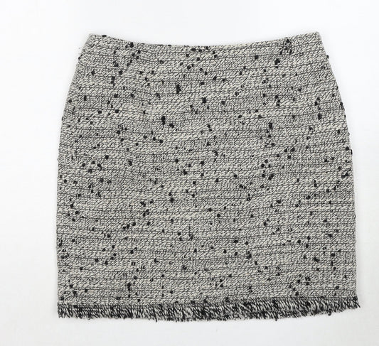 L.F.Coll Womens Grey Geometric Wool A-Line Skirt Size 14 Zip