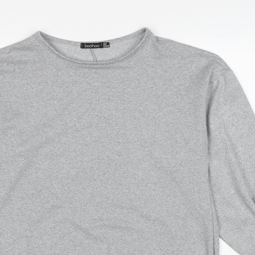 Boohoo Womens Grey Polyester Basic Blouse Size 10 Round Neck