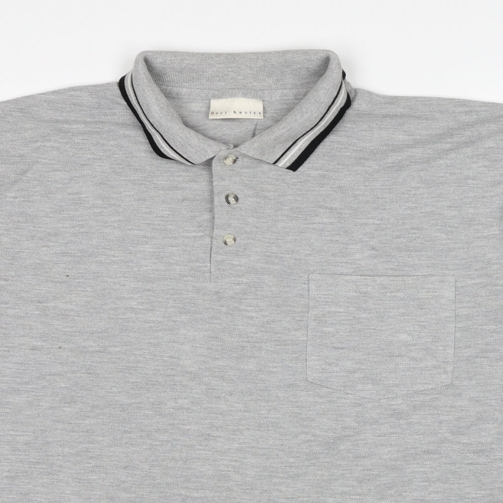 Best Basics Mens Grey Polyester Polo Size L Collared Pullover