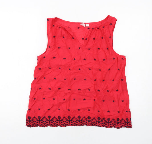Gap Womens Red Geometric Cotton Basic Blouse Size S V-Neck