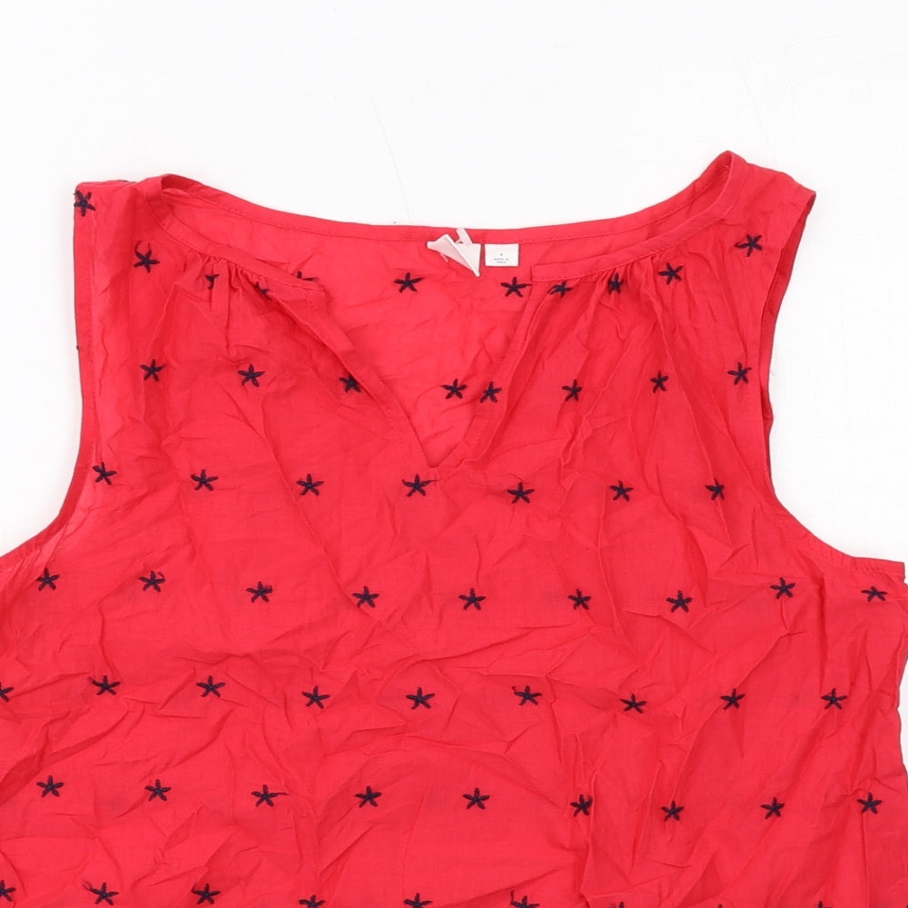 Gap Womens Red Geometric Cotton Basic Blouse Size S V-Neck
