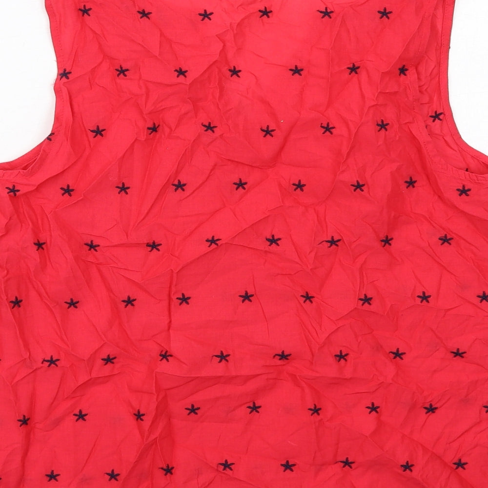 Gap Womens Red Geometric Cotton Basic Blouse Size S V-Neck