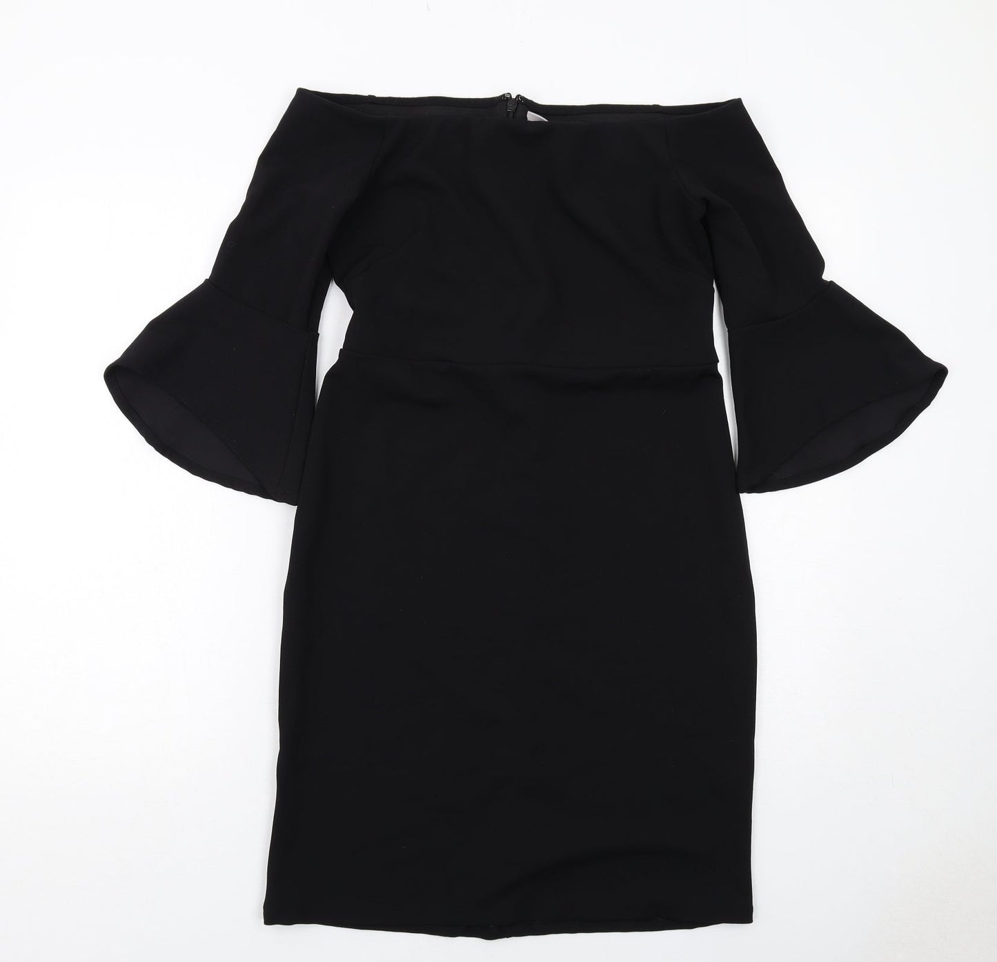 H&M Womens Black Polyester Shift Size M Off the Shoulder Zip