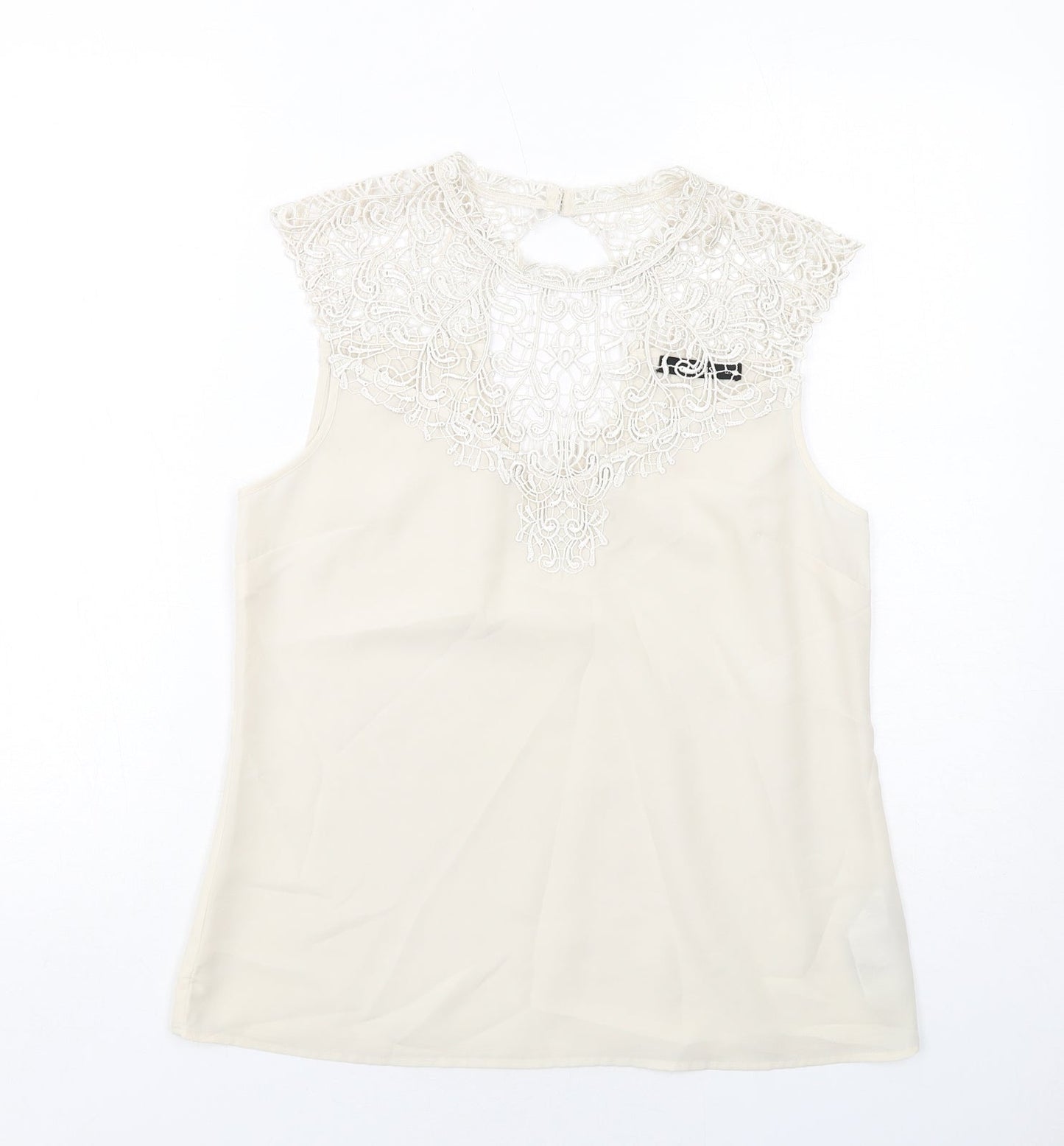 Oasis Womens Ivory Polyester Basic Tank Size 12 Round Neck - Lace Details