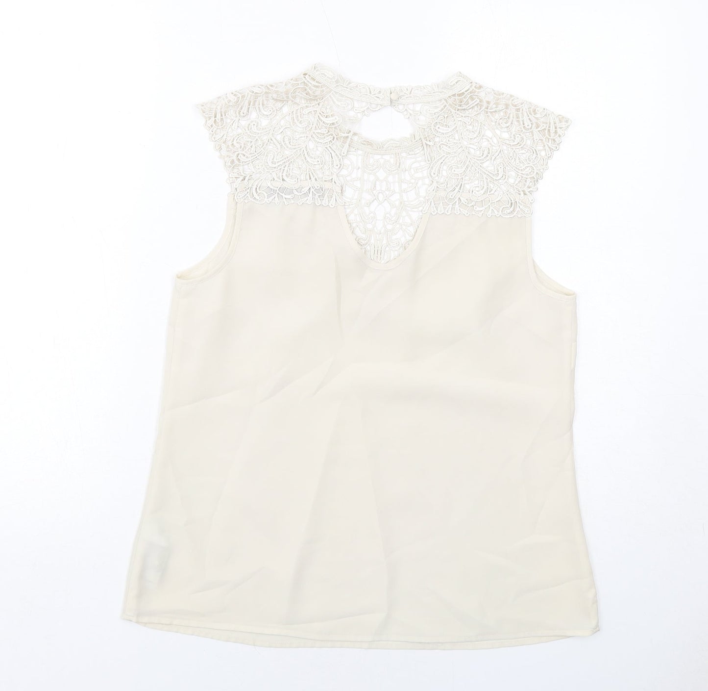 Oasis Womens Ivory Polyester Basic Tank Size 12 Round Neck - Lace Details