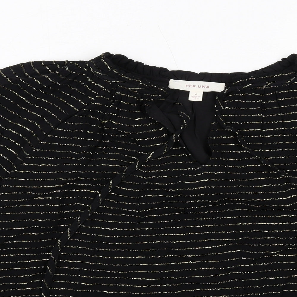 Per Una Womens Black Striped Viscose Basic Blouse Size 6 V-Neck