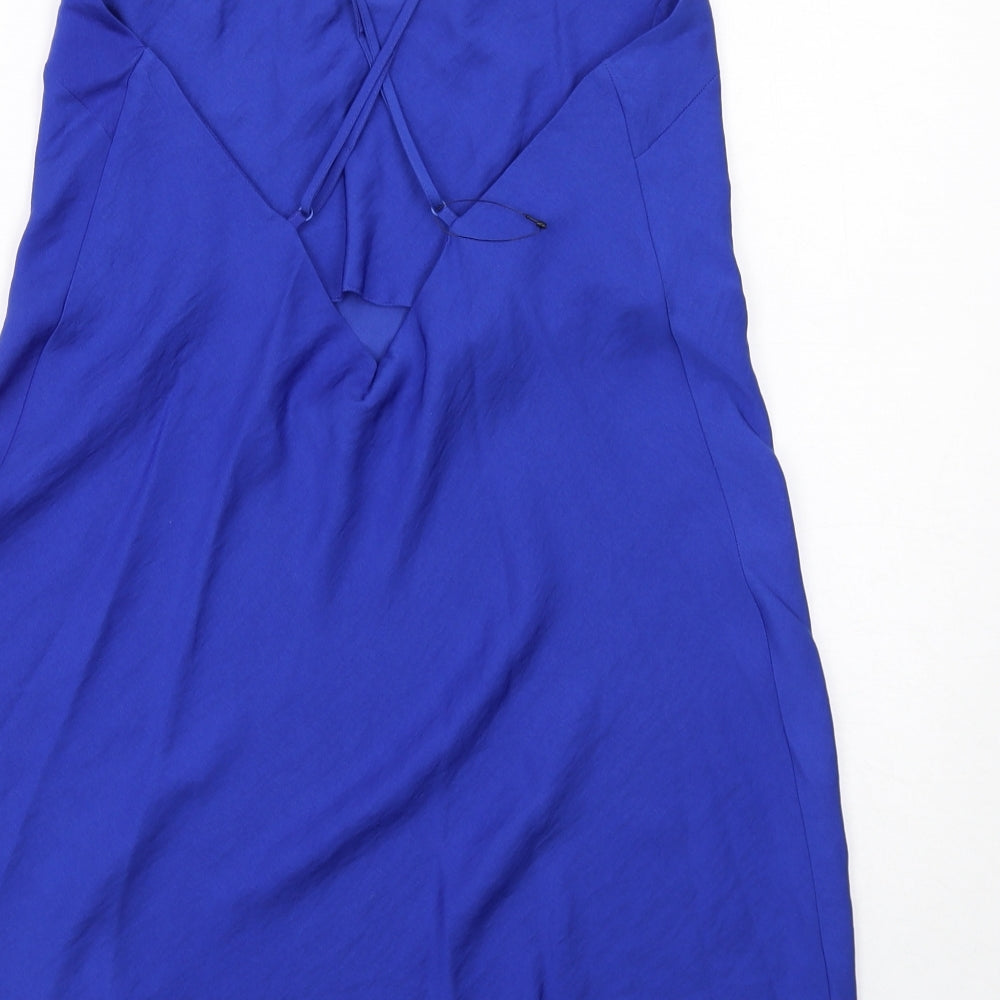 Marks and Spencer Womens Blue Polyester Slip Dress Size 10 Scoop Neck Pullover