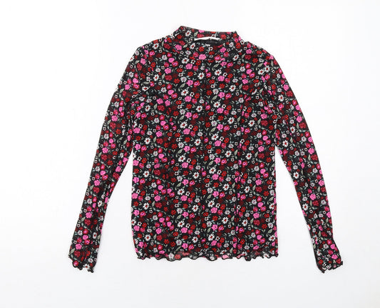 Marks and Spencer Girls Black Floral Polyester Basic T-Shirt Size 10-11 Years Mock Neck Pullover