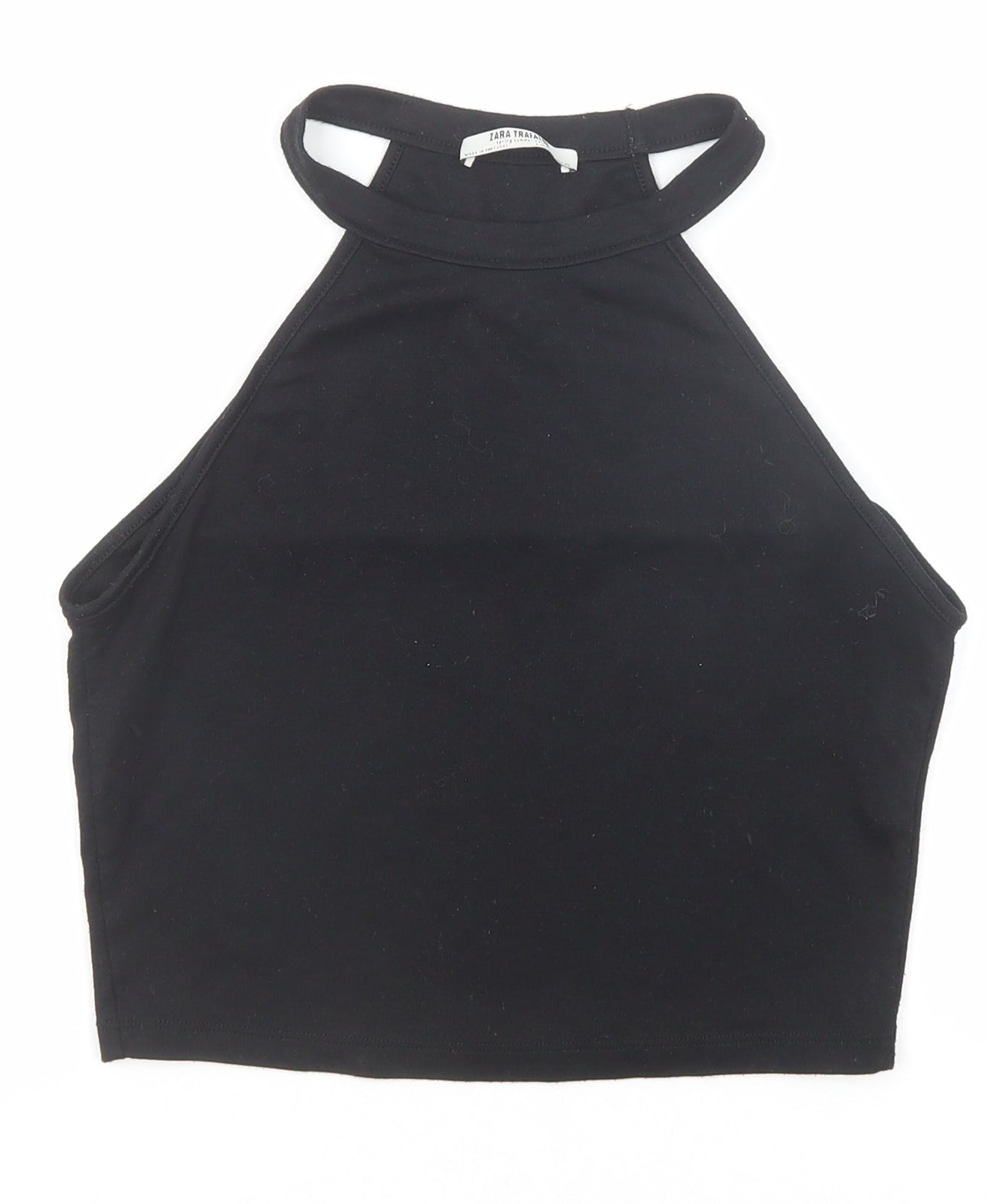 Zara Womens Black Polyester Cropped Tank Size S Round Neck