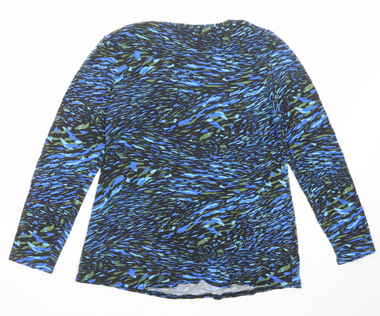 Annabelle Womens Blue Geometric Viscose Basic T-Shirt Size 14 Boat Neck