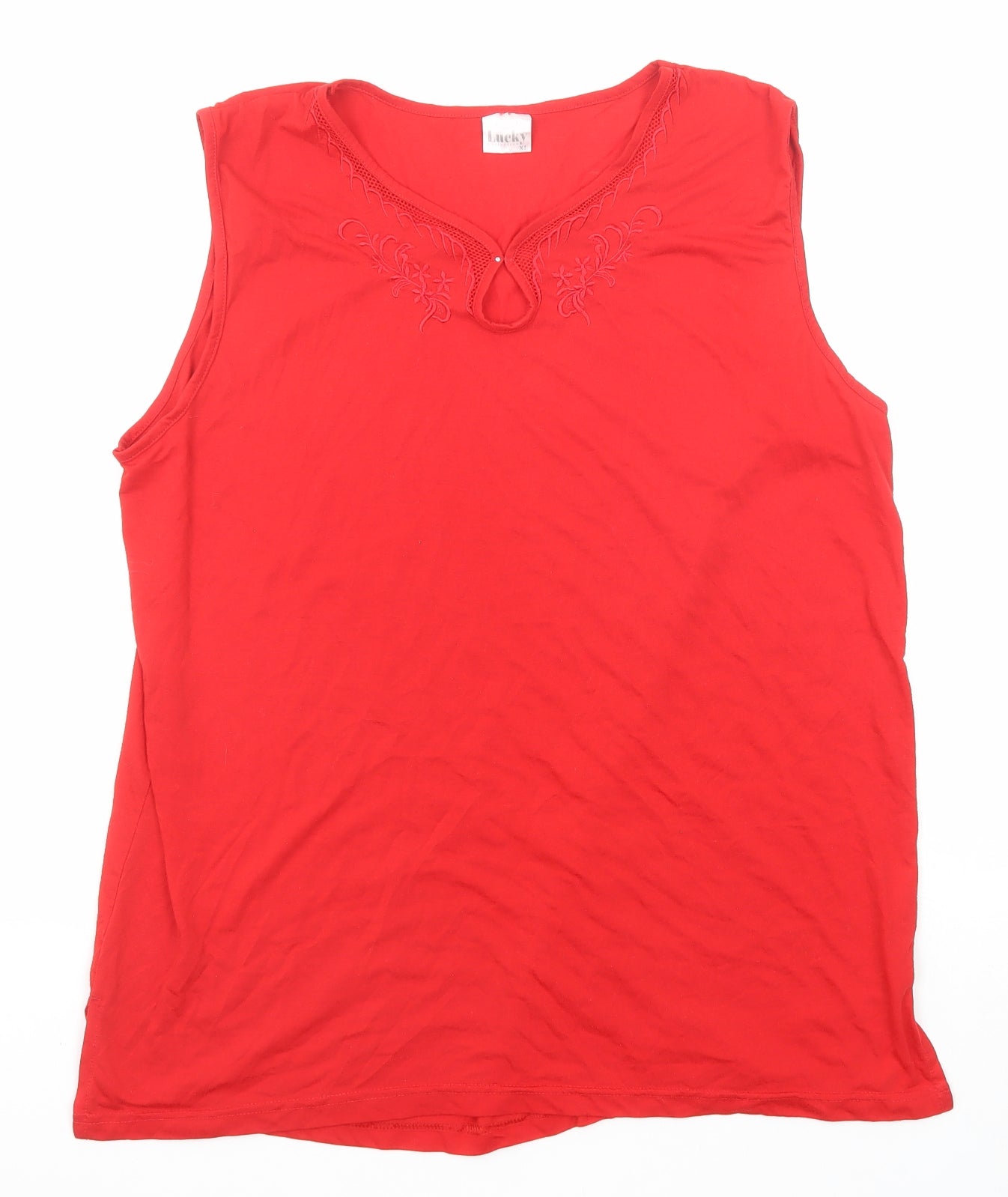 Lucky Womens Red Cotton Basic Tank Size XL Round Neck
