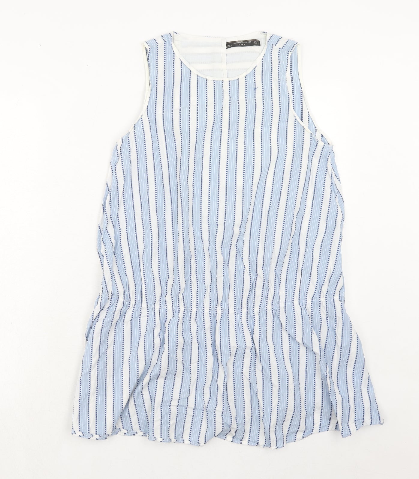 Zara Womens Blue Striped Cotton Tank Dress Size S Boat Neck Button