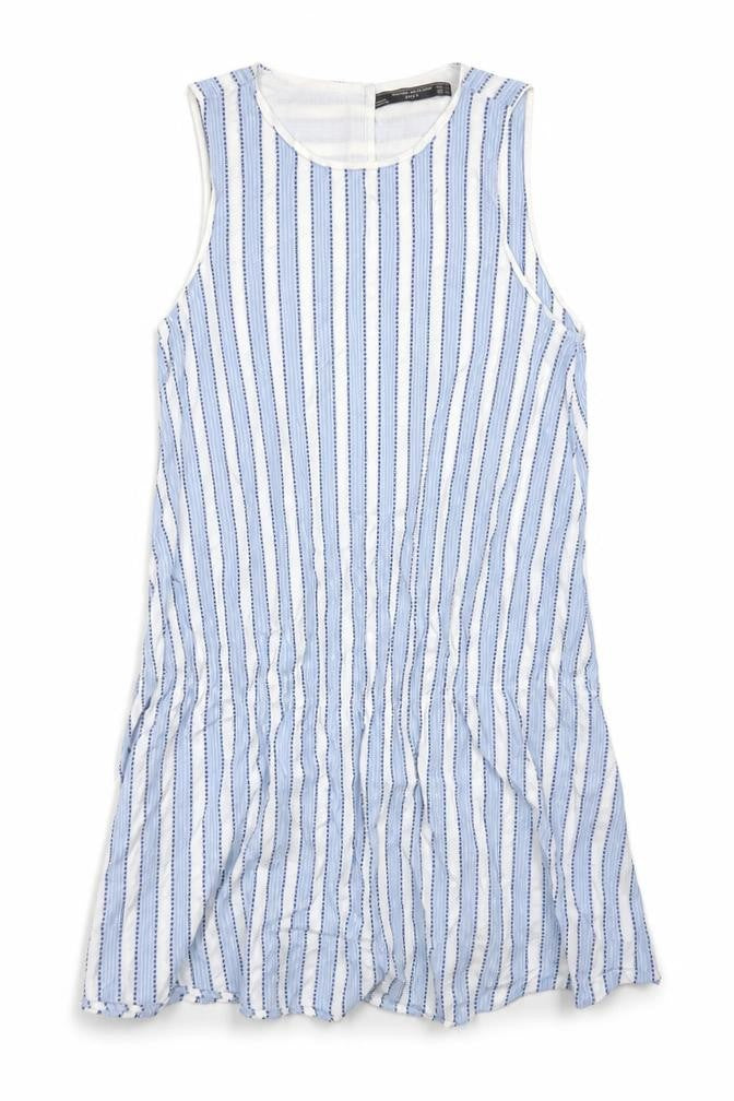 Zara Womens Blue Striped Cotton Tank Dress Size S Boat Neck Button
