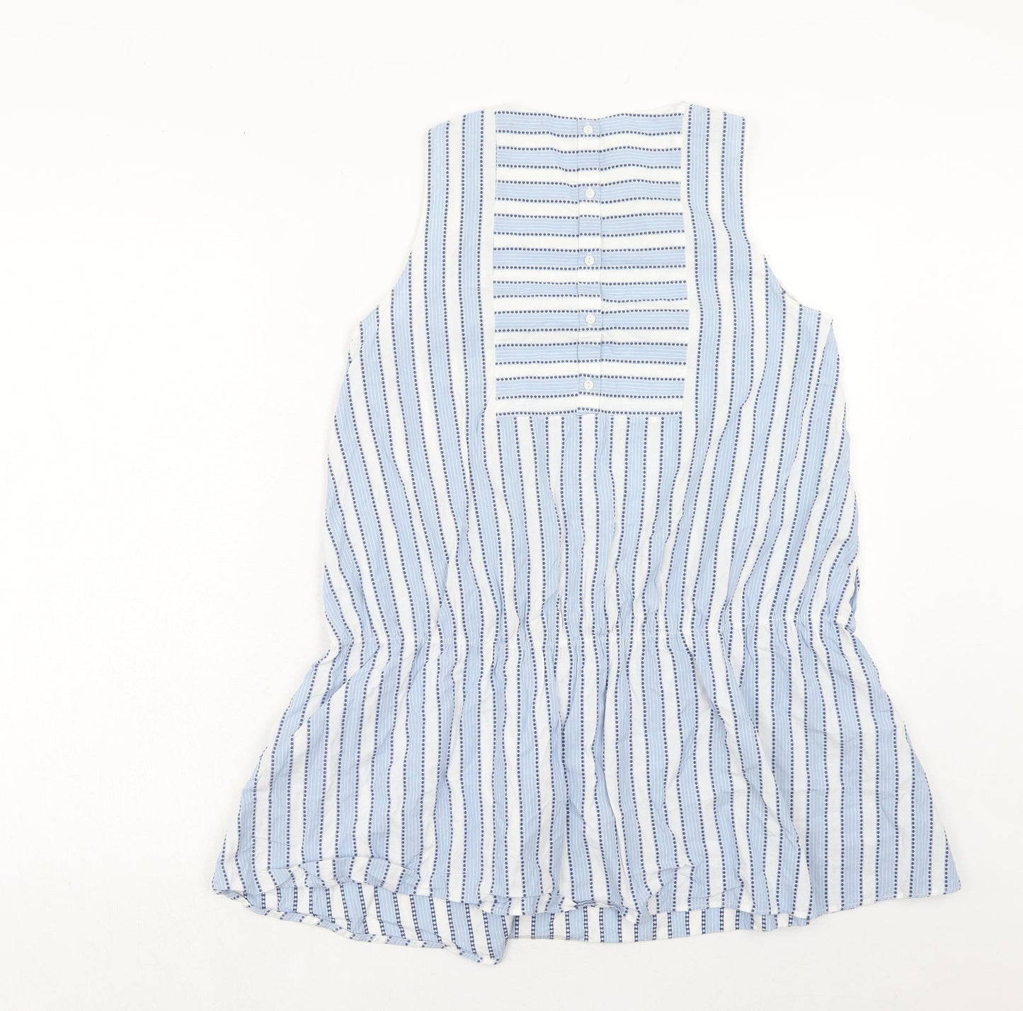 Zara Womens Blue Striped Cotton Tank Dress Size S Boat Neck Button