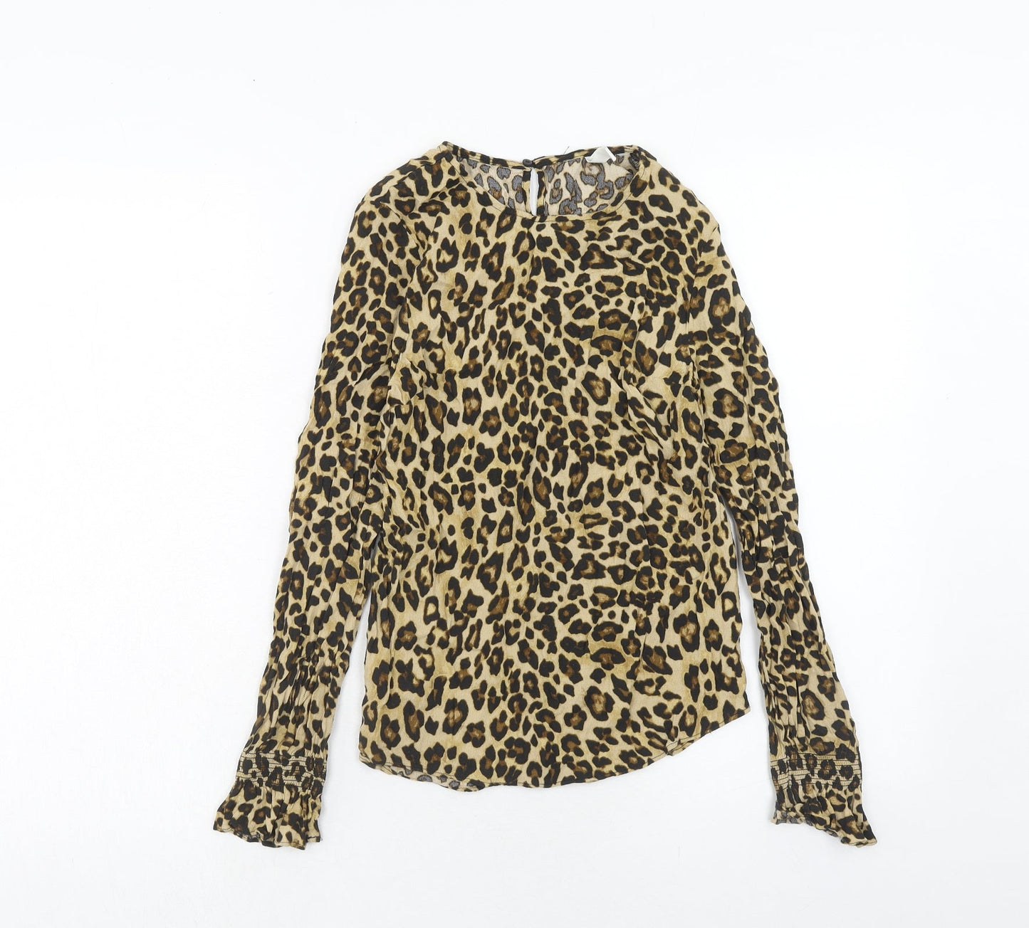 H&M Womens Brown Animal Print Viscose Basic Blouse Size 6 Round Neck - Leopard Print