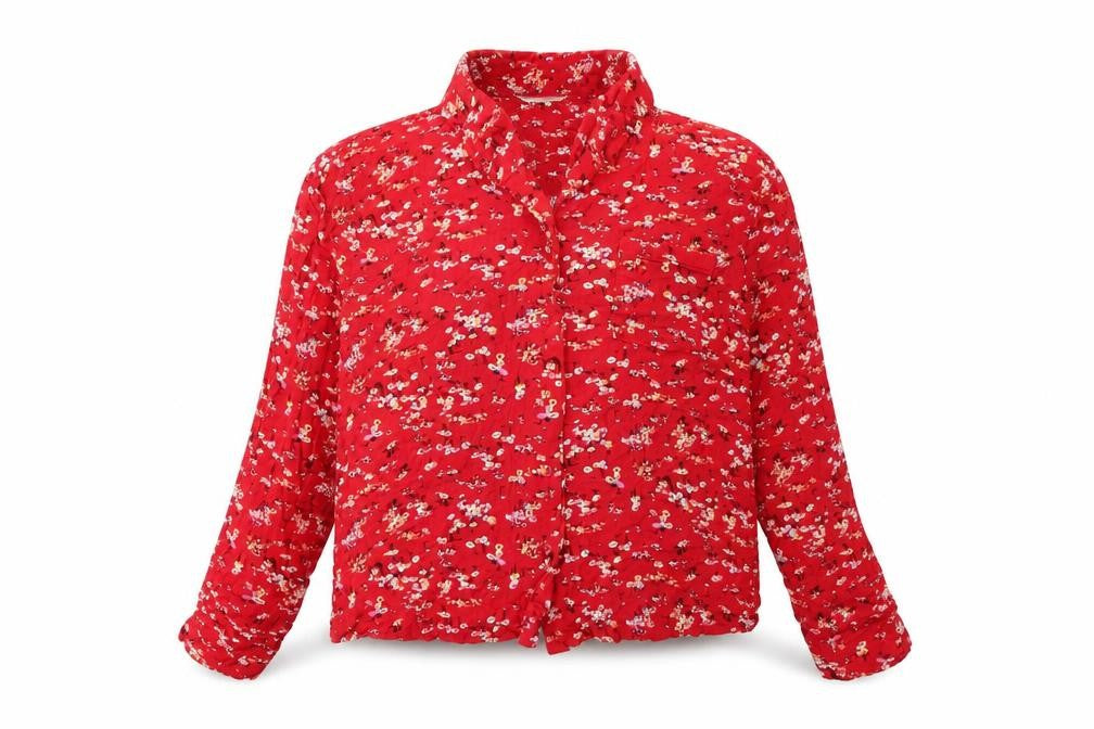 Marks and Spencer Womens Red Floral Viscose Basic Button-Up Size 8 Collared