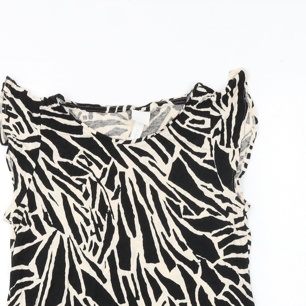 H&M Womens Black Geometric Viscose Basic Tank Size S Round Neck