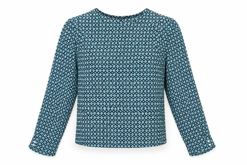 H&M Womens Green Geometric Polyester Basic Blouse Size 8 Round Neck