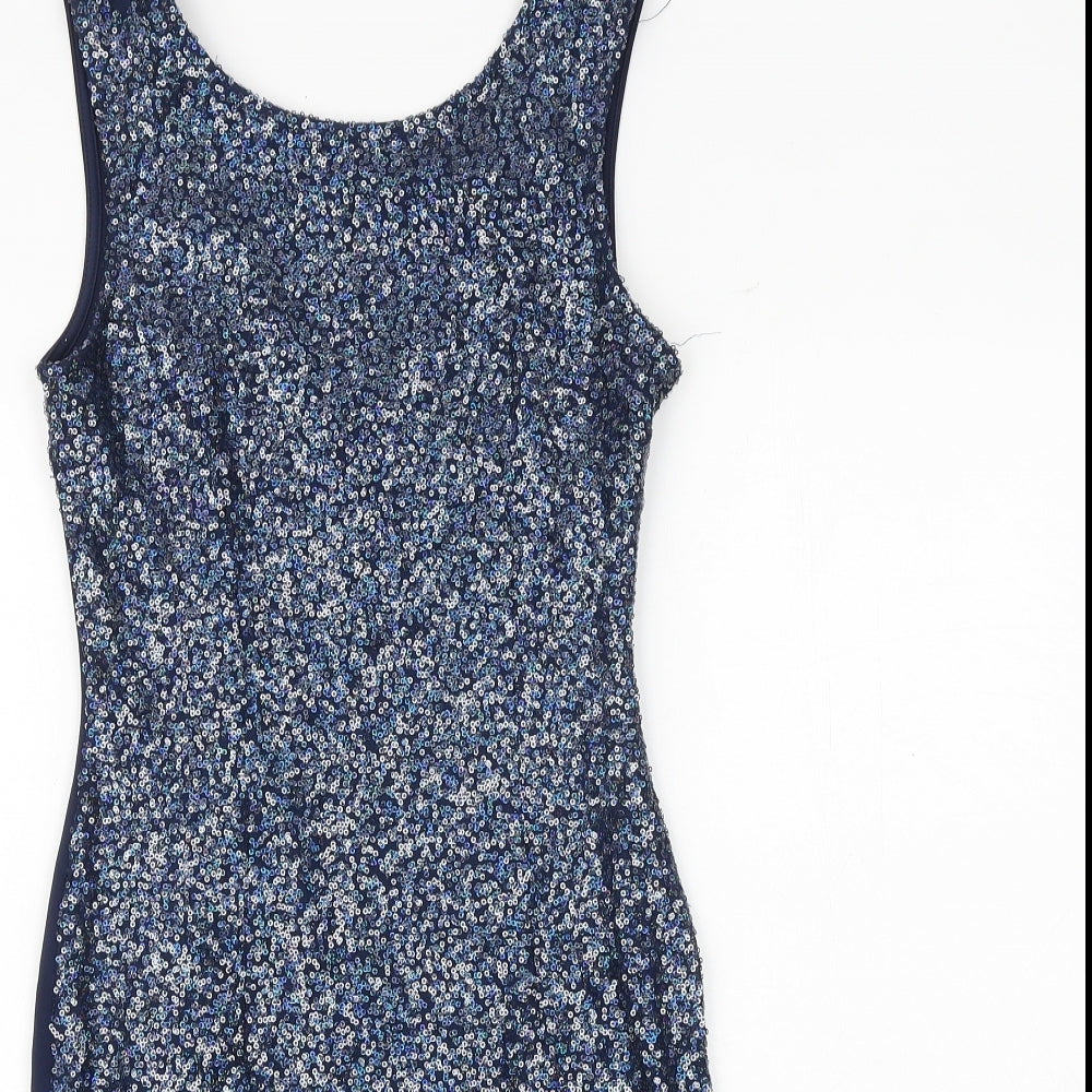 New Look Womens Blue Polyester Sheath Size 8 Boat Neck Pullover
