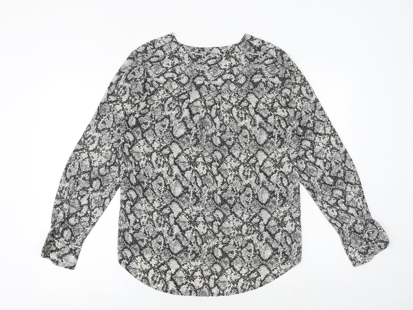 New Look Womens Grey Animal Print Polyester Basic Blouse Size 10 V-Neck - Snake Print