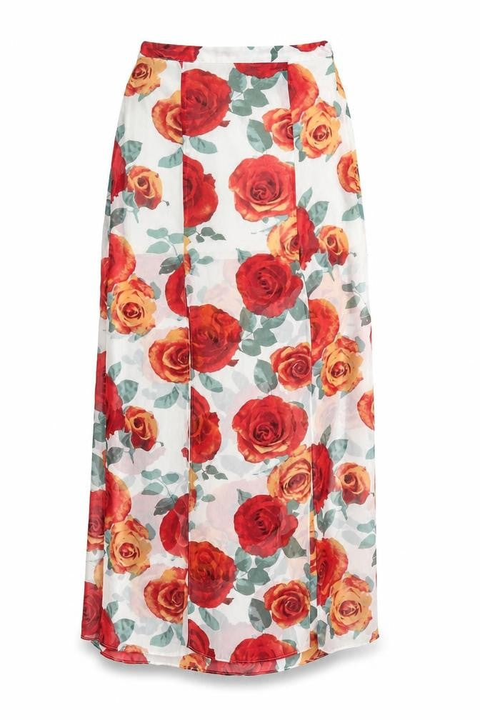 Forever 21 Womens White Floral Polyester Maxi Skirt Size S Zip