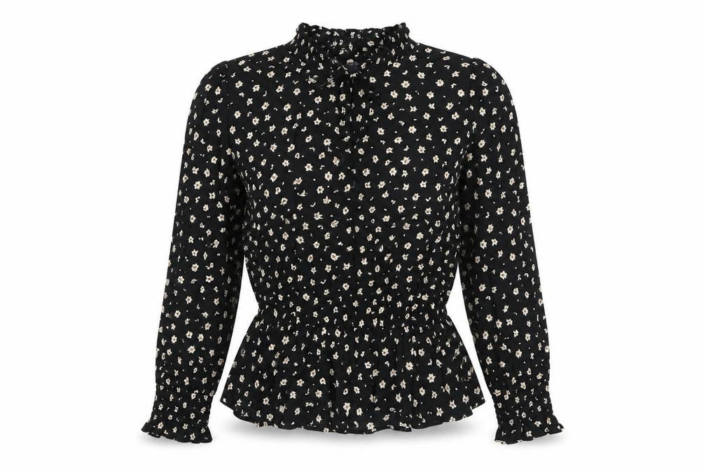 Marks and Spencer Womens Black Floral Viscose Basic Blouse Size 8 Mock Neck